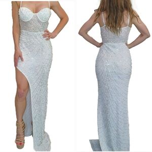 NWT Windsor Formal/Prom Dress White Iridescent Rhinestones and Pearls Size M